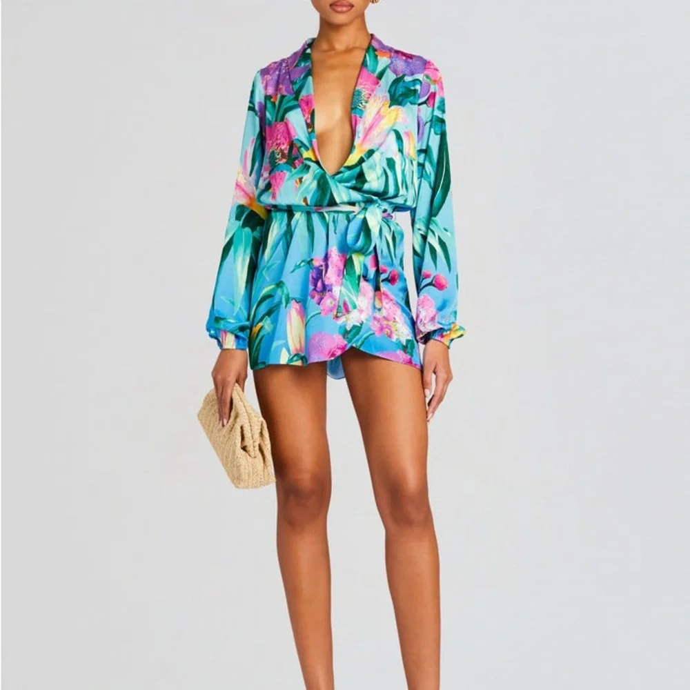 Rococo Sand Blue and Pink Floral Mini Dress - Picture 3 of 16